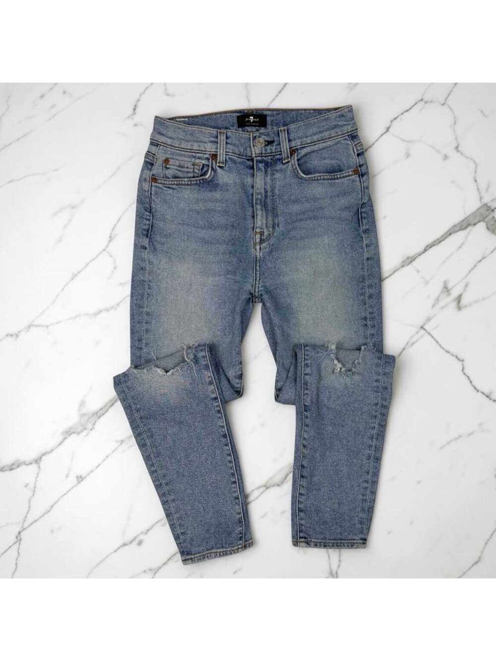 7 For All Mankind The High Waist Ankle Skinny Jeans Size 26 Waist Selvedge Hem